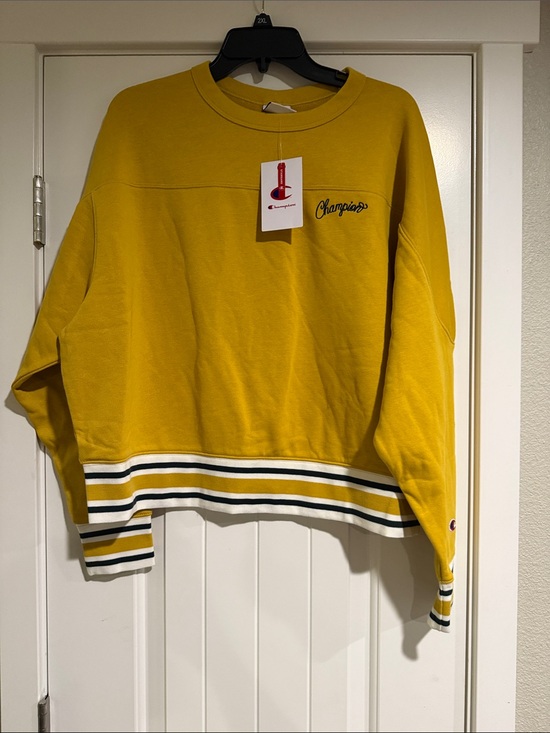 Champion Tops - Champion Yellow Striped-Trim Crewneck Sweatshirt